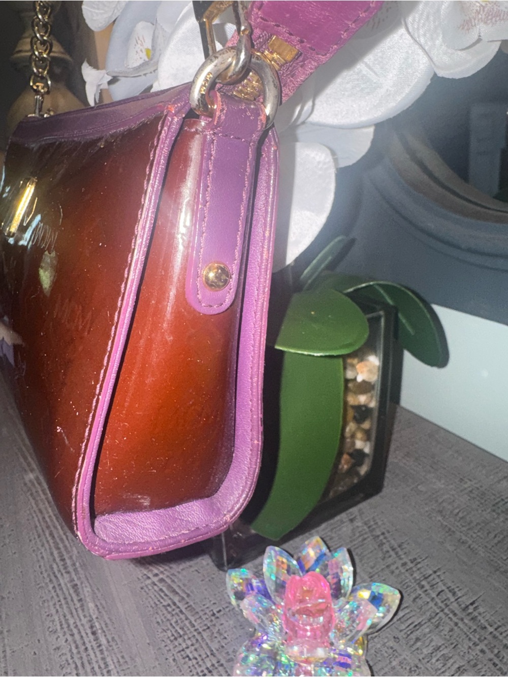 EUC MCM Patent Leather Crossbody in Deep Burgundy with Gold/Leather Chain - Picture 5 of 7